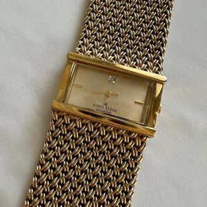 Gold Tone Anne Klein Rectangle Face Thick Band Womens Wrist Watch